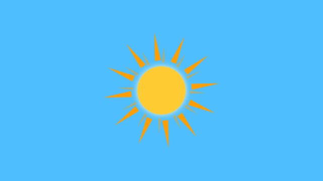 Stylized yellow sun with bright rays on a light blue background vector illustration