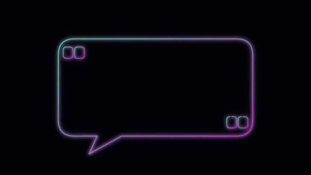 Futuristic neon glowing speech bubble with vibrant gradient colors, ideal for captivating quotes, modern messaging, and interactive online content design