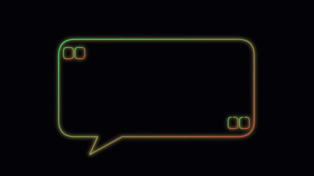 Vibrant neon gradient speech bubble outline with quotation marks on dark background