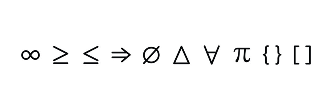 Mathematical advanced notation line symbol icons infinity delta pi brackets vector illustration collection.