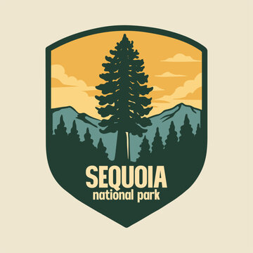 Sequoia National Park Vintage Adventure Badge Vector