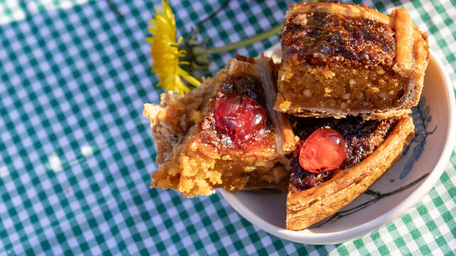 Slices of traditional Riotorto almond cake at picnic