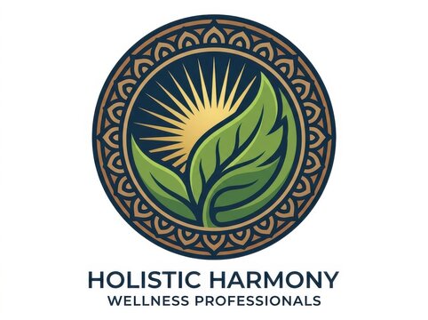 Symbol of balance and unity showcasing a circle that surrounds a leaf and a sun