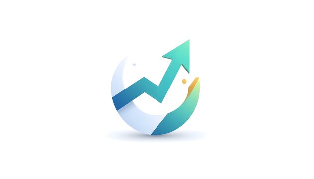 Minimalist 3D business logo icon featuring an upward green arrow and financial growth chart on white background