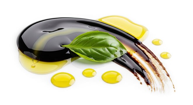 Balsamic Glaze Drizzle with Olive Oil and Fresh Basil Leaf