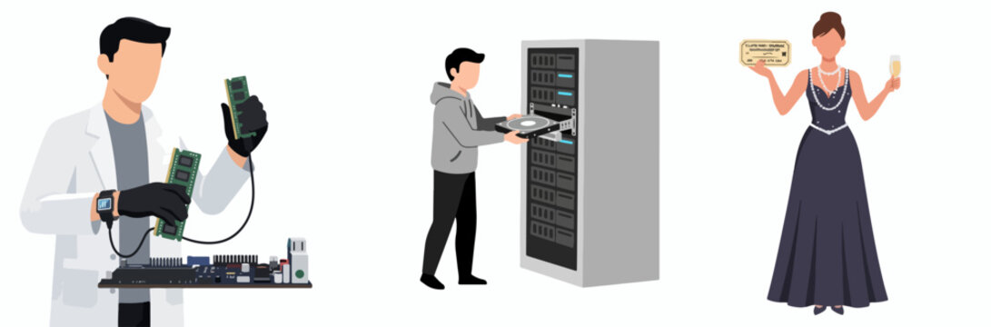 Tech-Savvy Woman Celebrating with Hardware Expert and Server Admin