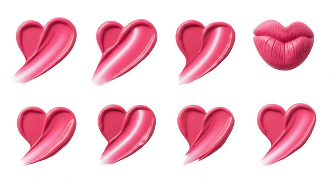 heart shaped lipstick swatches and lip model isolated on white background beauty and valentine?s day concepts cosmetic promotion