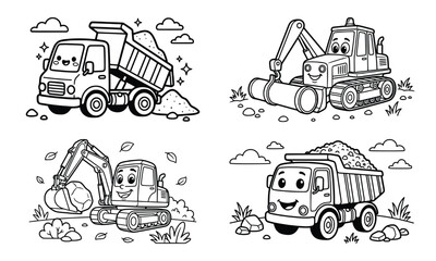 Cute construction vehicles coloring book set