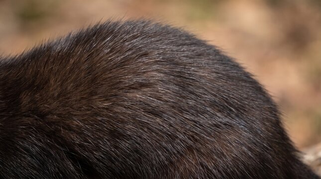 Dark sable fur texture close up. Soft animal hair background with natural brown tones.