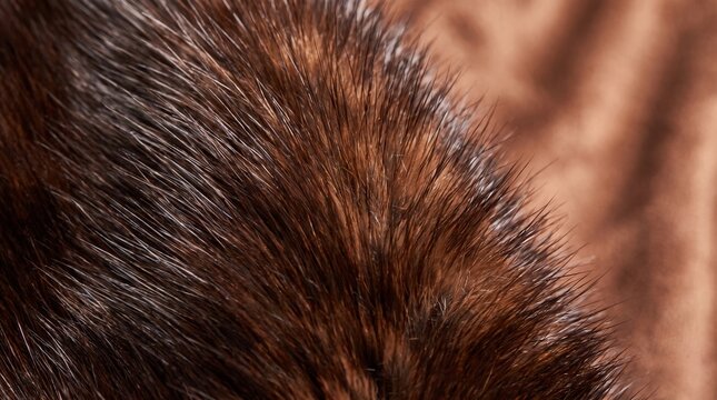 Brown mink fur texture closeup. Soft animal hair background for luxury fashion design.