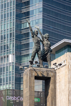 Close-up view of the Selamat Datang Monument in Jakarta