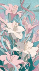 Obraz premium Pastel floral illustration with lilies, perfect for mobile wallpaper.