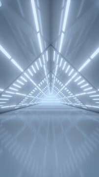 Futuristic Glowing Triangle Tunnel Loop Background with White Neon Lights, Seamless Sci-Fi Corridor 4K