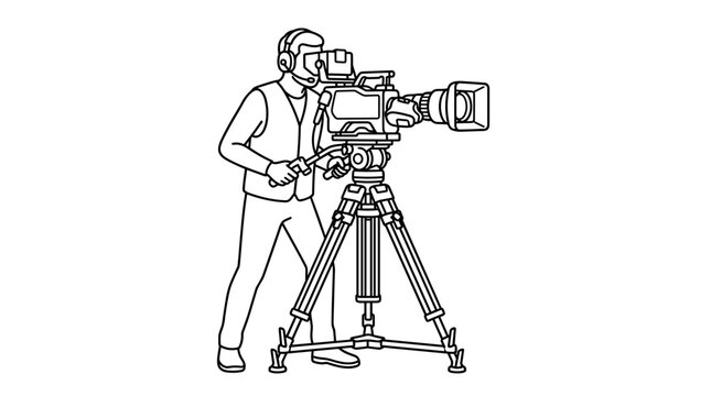 Professional cameraman operating broadcast tv vector camera
