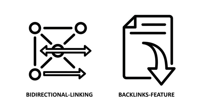 Website SEO technical icons for bidirectional linking and backlink features