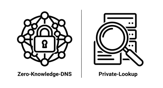 Zero knowledge dns and private lookup security icons with knowledge, security