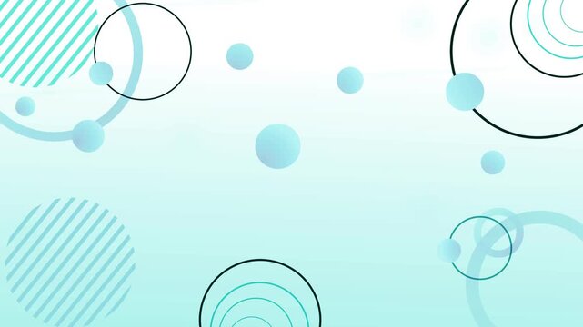 Soft abstract background with floating circles, rings and striped shapes on a light gradient animation