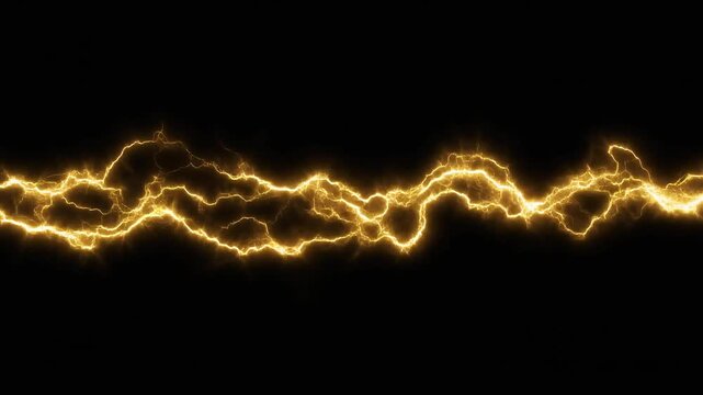 A golden electrical discharge of energy glows against a black background.