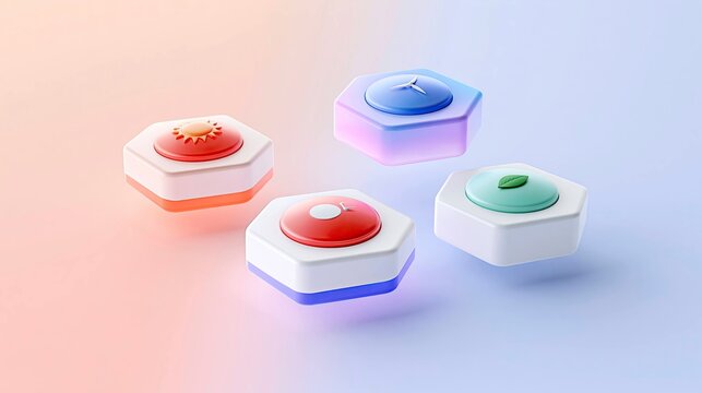 Modern colorful toggle switches with glowing effects on smooth pastel background