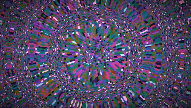 Vibrant colorful abstract pattern with spherical grid and noise grain.