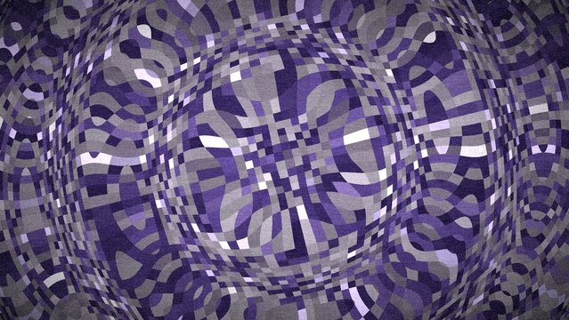 Purple pixelated mosaic background with abstract warped square tiles.