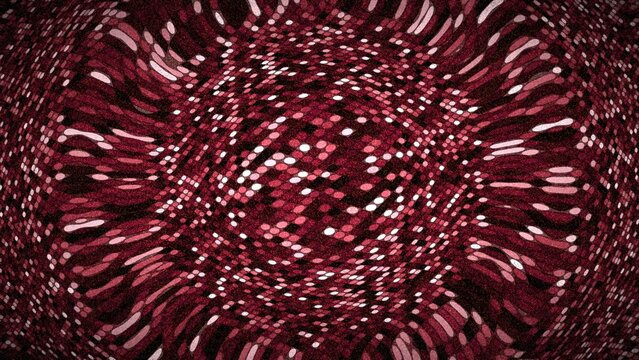 Dark red digital wave pattern with circular pixels and flowing motion effect.
