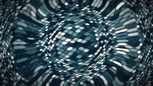 Abstract digital pattern with blue grid and flowing wavy lines variations.