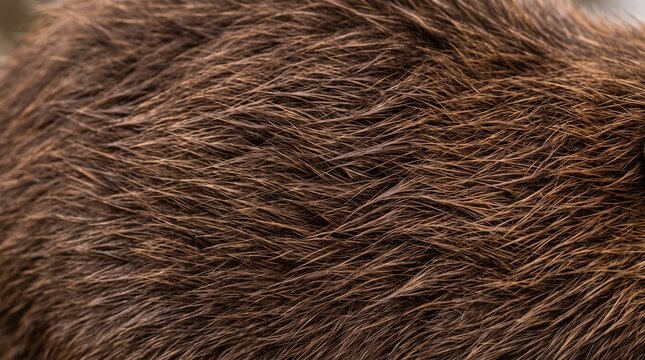 Close up of thick brown beaver fur. Detailed animal hair texture for natural background.