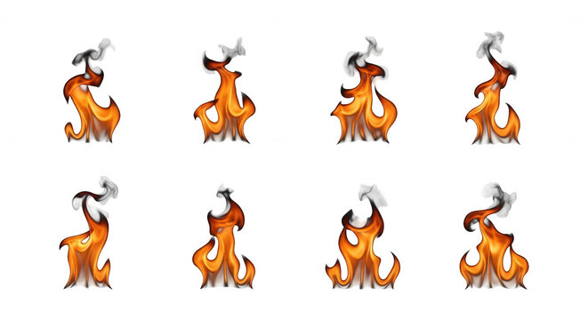 animated cartoon flames on white background simulating burning or fire effects graphic design and video games