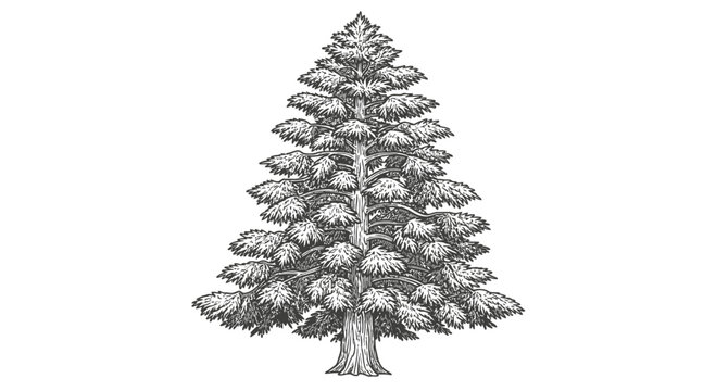 Engraving Style Illustration of a Coniferous Pine Tree