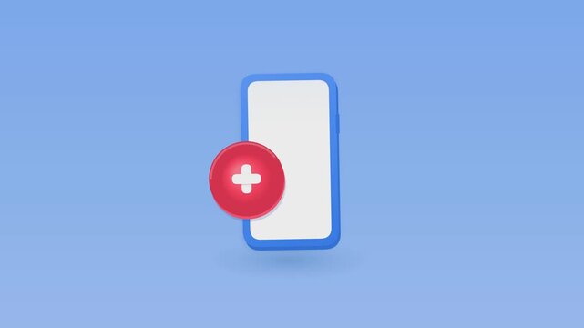 Smartphone featuring animated red plus sign button for modern user interface design motion graphic clip