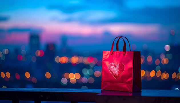 Gift bag satin ribbon heart Valentine red pink present shopping bag paper bag gift