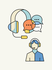 Fototapeta premium Customer Service Representative Wearing A Headset With Speech Bubbles Representing Online Communication And Professional Support Assistance