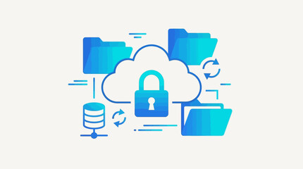 Fototapeta premium Secured Cloud Data Storage Concept Featuring Digital Information Protection with Virtual Folders and Network Infrastructure Illustration