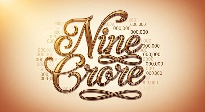 Golden text "nine crore" with binary background