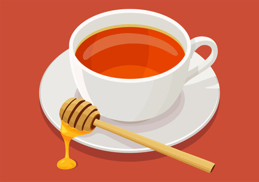 A cup of tea with honey, an illustration for web design, banners, or food and  beverage-themed presentations