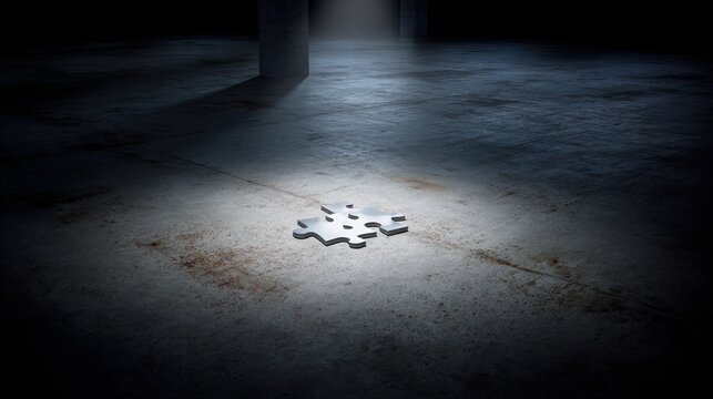 Puzzle Piece Fragment on Concrete Floor Spotlighted