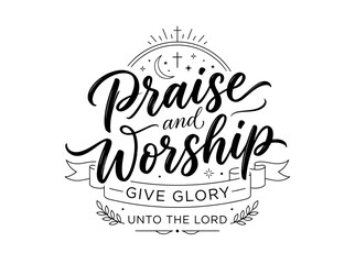 Obraz premium Praise and Worship Calligraphy with Religious Symbols