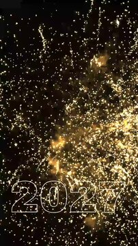 change from 2026 to 2027 with fireworks isolated on black night sky, motion design texture overlay template decoration for new years eve