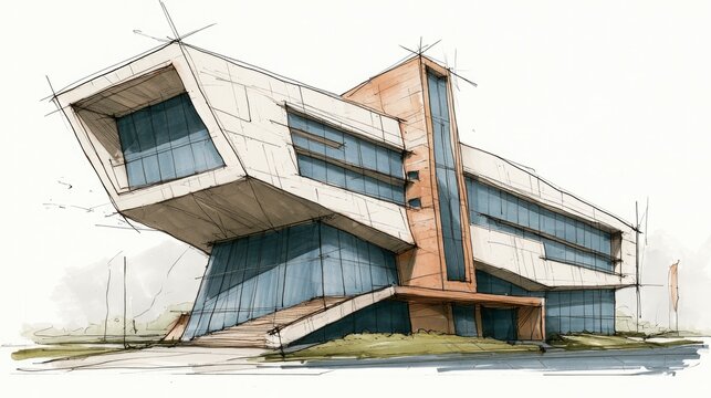 Modern Contemporary Architectural Building with Unique Overhanging Design