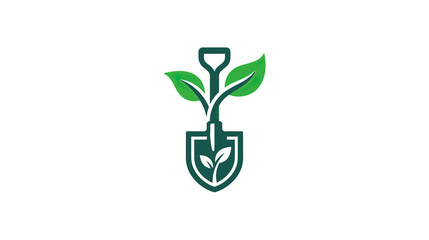Gardening shovel with growing plant logo icon © ijo