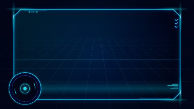 A glowing cyan holographic frame displays advanced technical metrics while projecting a neon interface grid pattern that indicates precise measurements for future software development and data