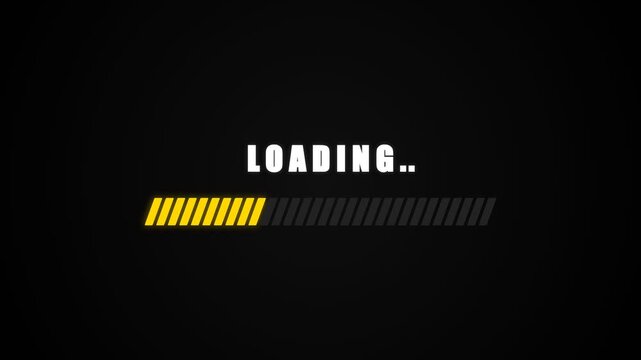 A digital screen displays a horizontal yellow progress bar that indicates the active status of a software application while the system performs data retrieval and processes various pending tasks