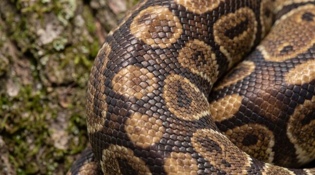 Ball python snake skin texture. Close up of reptile scales with natural pattern.