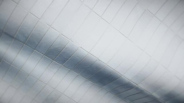 Widescreen loop of white ceramic subway tiles with soft diagonal light and a gentle curve, glossy tile wall texture background for website and desktop backgrounds