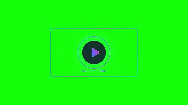 Digital audio player interface with glowing neon equalizer wave on green screen