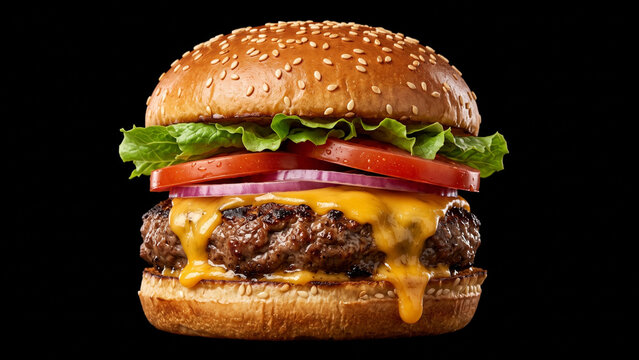 hamburger on black background