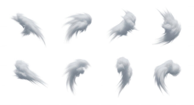 animated cloud elements flowing isolated on white for motion graphics or digital art