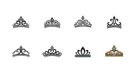 Elegant tiara and crown icons for luxury branding © ayam