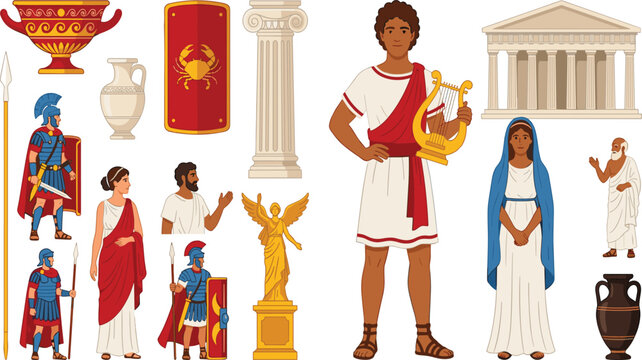 Ancient Roman People & Symbols &ndash; Flat Illustration Set